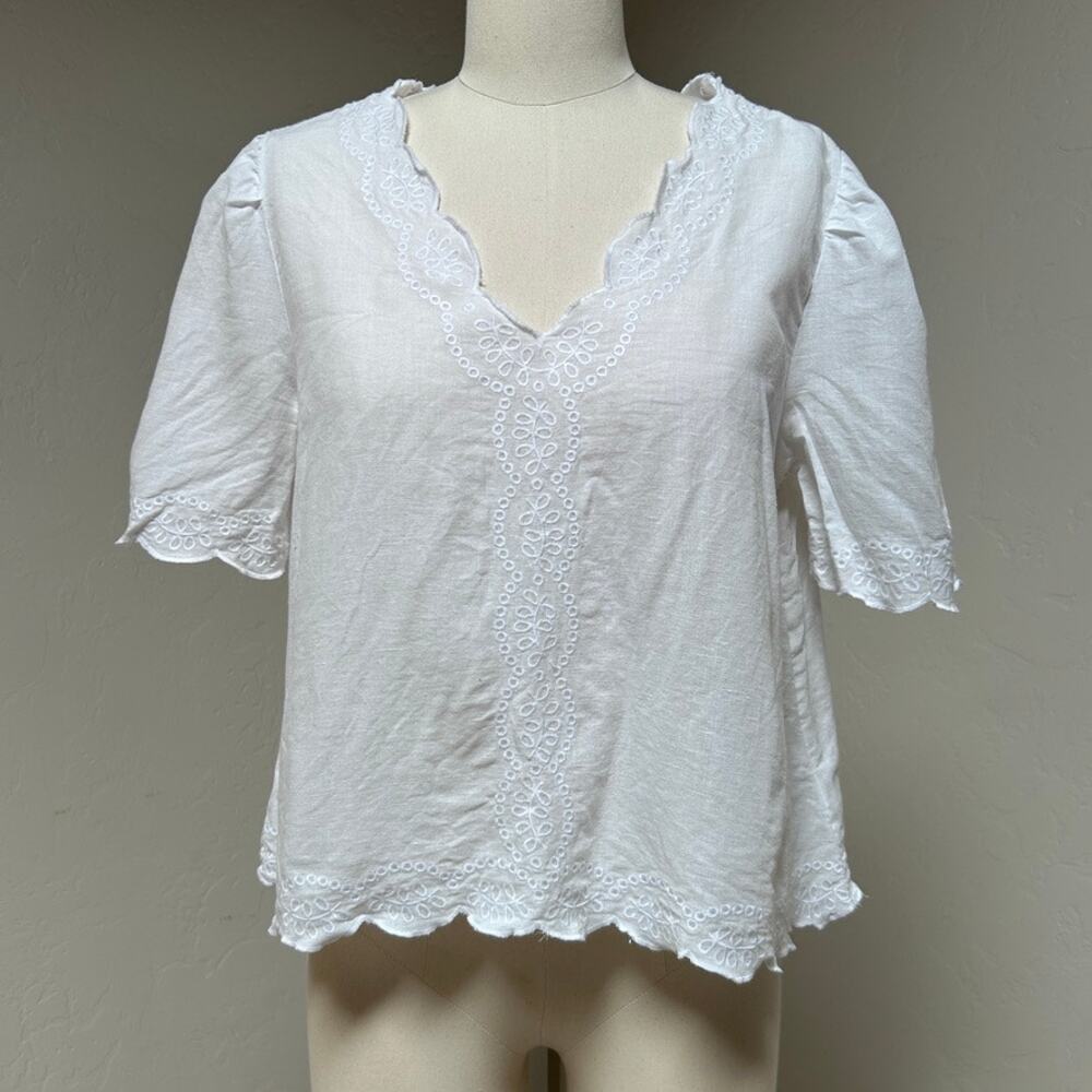 Joie Linen Cotton Eyelet Embroidered Top White Scalloped Prairie French Girl M - Picture 10 of 10